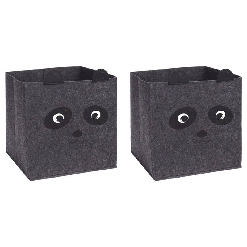 Foto van 2x stuks opbergmand vilt kinderkamer - dieren thema panda - 32 x 32 x 32 cm - opbergmanden