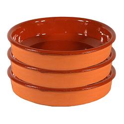 Foto van 3x terracotta tapas ovenschaal/serveerschaal 32 cm - snack en tapasschalen