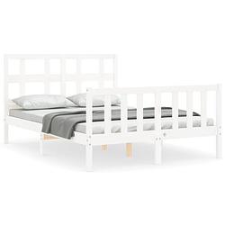 Foto van The living store bedframe grenenhout - wit - 195.5 x 145.5 x 100 cm - multiplex lattenbodem