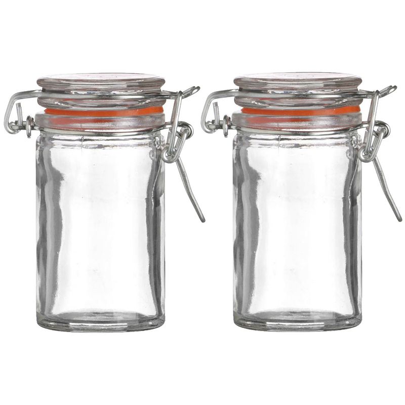 Foto van Urban living voorraadpotje/kruidenpotje - 2x - mini - 70 ml - glas - met beugelsluiting - voorraadpot