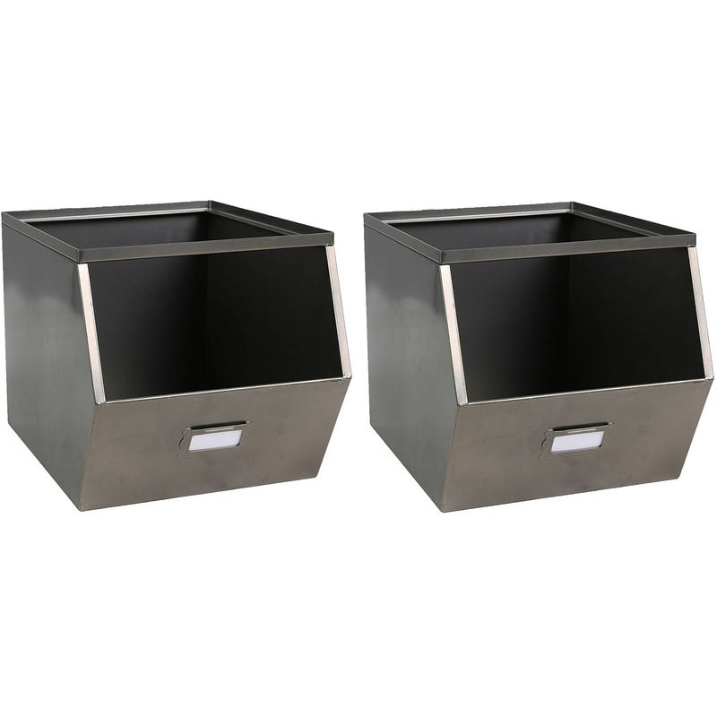 Foto van Urban living stapelbare opbergmand open metal box - 4x - l23 x b32 x h21 cm - metaal - donkergrijs - opbergmanden