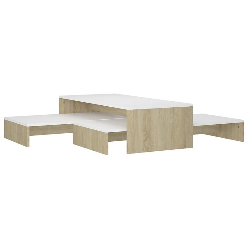 Foto van The living store salontafelset - hout - 100 x 100 x 26.5 cm - wit en sonoma eiken