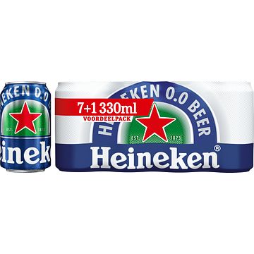 Foto van Heineken premium pilsener 0.0 bier blik 7+1 x 330ml bij jumbo
