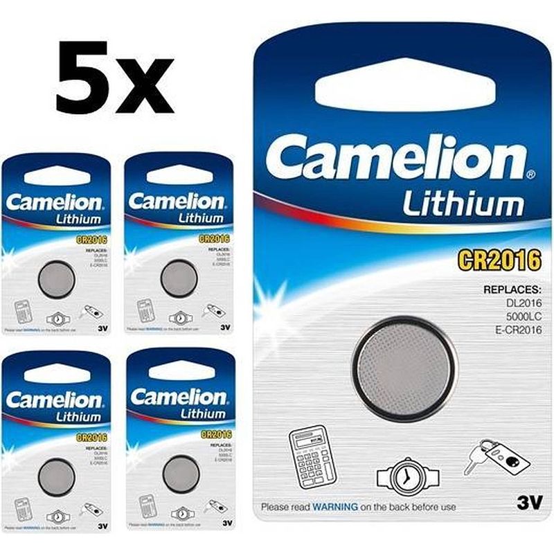 Foto van 5 stuks - camelion cr2016 professional electronics 3v 90mah lithium knoopcel