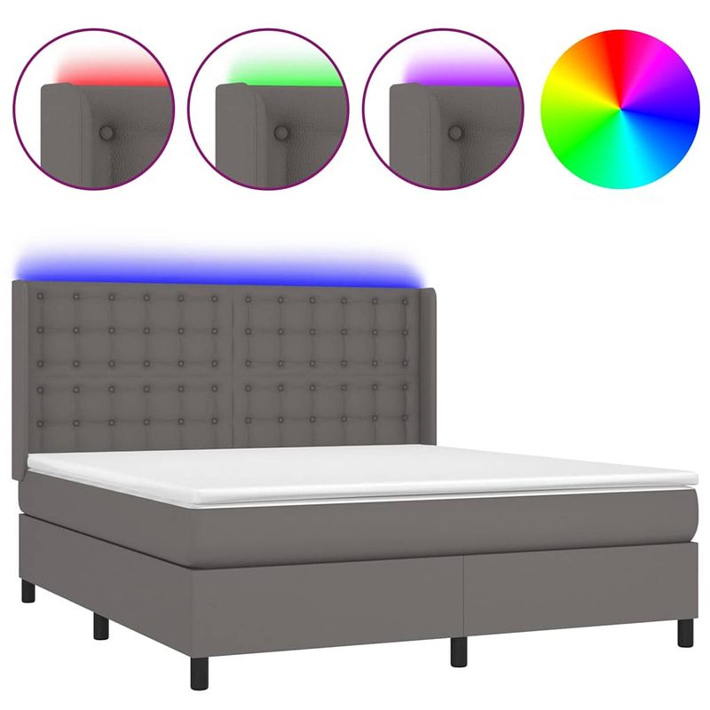 Foto van The living store bed - boxspring - 203x163x118/128 cm - grijs - kunstleren bed met led en verstelbaar hoofdbord -