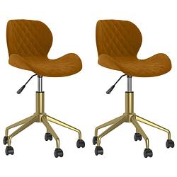 Foto van The living store draaibare eetkamerstoelen - bruin - fluweel - 39x51x(76.5-84.5)cm - goud staal