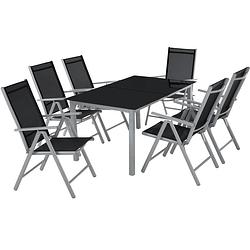 Foto van Tectake tuinset 6+1, aluminium frame 6 stoelen en 1 tafel - lichtgrijs - 402167