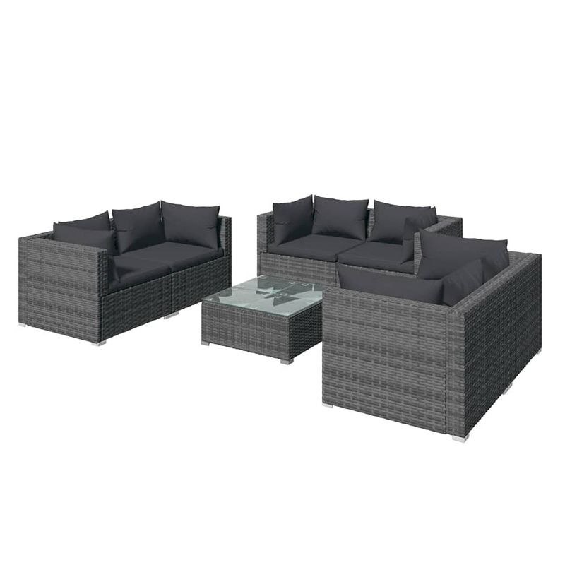 Foto van Vidaxl 7-delige loungeset met kussens poly rattan grijs