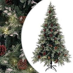 Foto van Vidaxl kerstboom met led's en dennenappels 195 cm pvc en pe groen wit