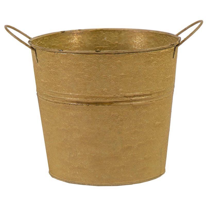 Foto van Emmer/plantenpot/bloempot - zink - oud goud - d14 x h12 cm - ijzeren emmer / teil