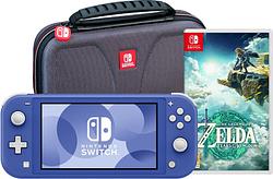 Foto van Nintendo switch lite blauw + zelda: tears of the kingdom + bigben beschermhoes
