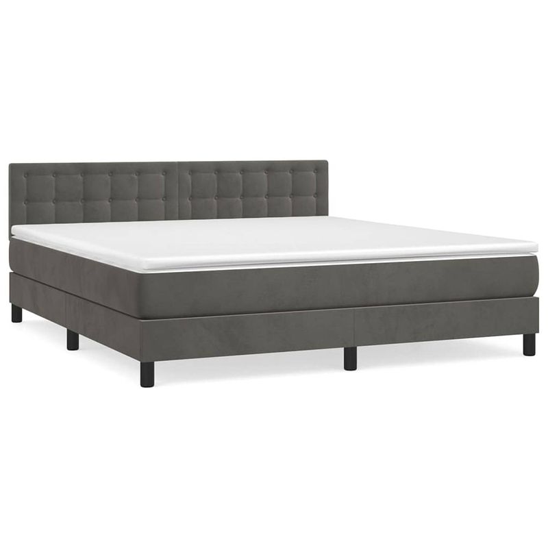 Foto van The living store donkergrijs boxspringbed - 203 x 180 x 78/88 cm - fluweel - pocketvering - middelharde ondersteuning -