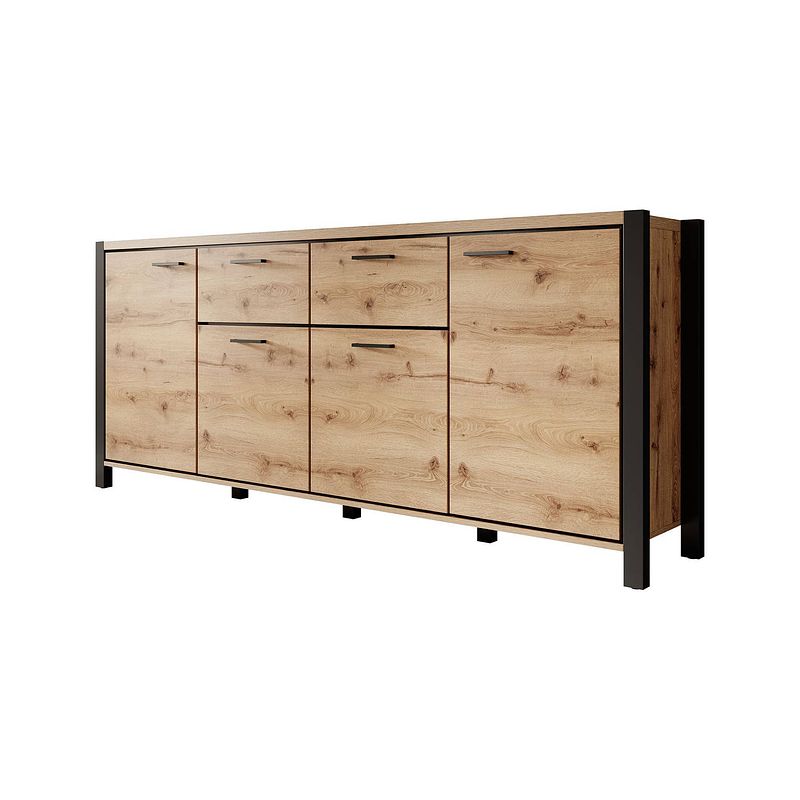 Foto van Meubella dressoir acapulco - eiken - zwart - 213 cm