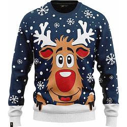 Foto van Jap foute kersttrui - rudolf het rendier - kerstcadeau - dames en heren - kerst - 4xl - donkerblauw