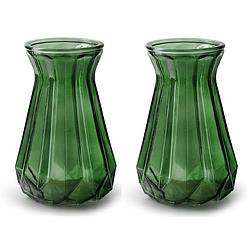 Foto van 2x stuks bloemenvazen - groen/transparant glas - h18 x d11.5 cm - vazen