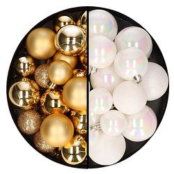 Foto van Kerstballen 60x stuks - mix goud/parelmoer wit - 4-5-6 cm - kunststof - kerstbal