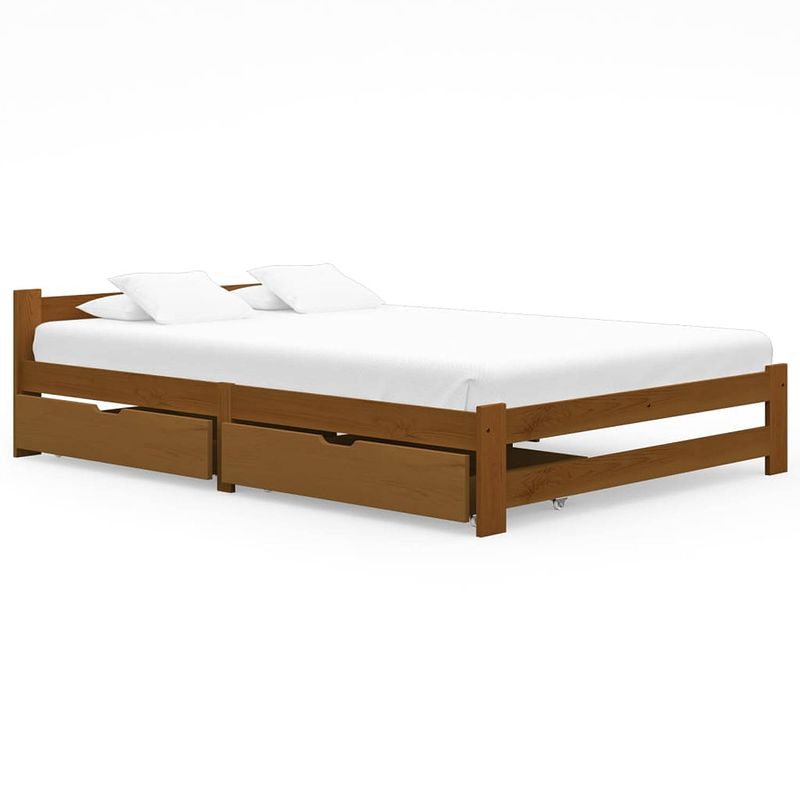 Foto van Vidaxl bedframe met 2 lades massief grenenhout honingbruin 160x200 cm