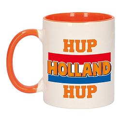 Foto van Hup holland hup met vlag mok/ beker oranje wit 300 ml - feest mokken