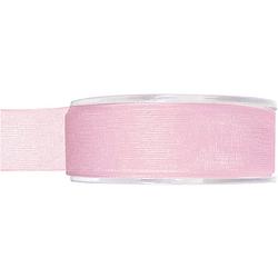 Foto van 1x hobby/decoratie roze organza sierlinten 2,5 cm/25 mm x 20 meter - cadeaulinten