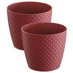 Foto van 2x stuks orient stijl plantenpot/bloempot kunststof dia 22 cm en hoogte 19 cm rood - plantenpotten