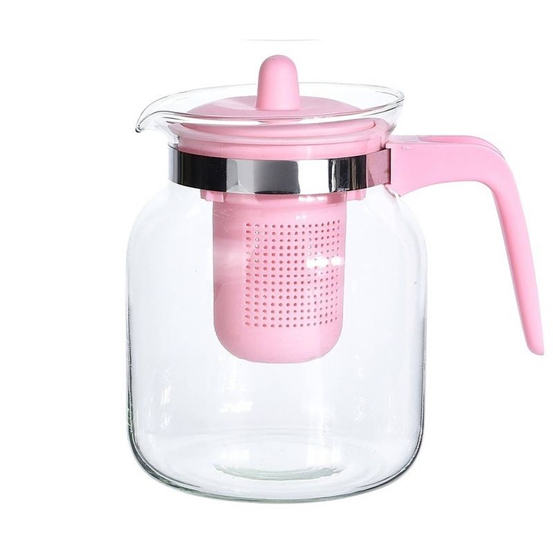 Foto van Glazen theepot met roze filter 1500 ml - theepotten