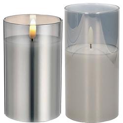 Foto van Set van 2x luxe led kaarsen in grijs glas 12.5 en 15 cm met timer - led kaarsen