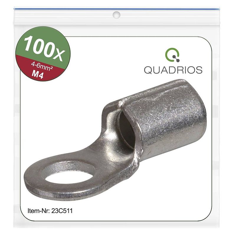 Foto van Quadrios 23c511 ringkabelschoen dwarsdoorsnede (max.): 6 mm² gat diameter: 4.3 mm ongeïsoleerd 100 stuk(s)