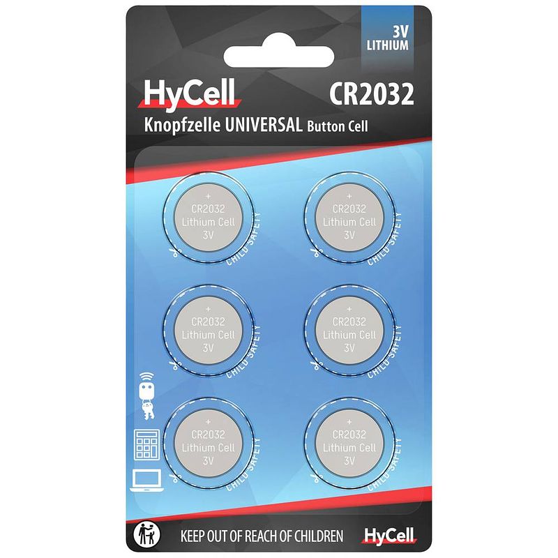 Foto van Cr2032 knoopcel lithium 3 v 200 mah hycell cr2032 6 stuk(s)