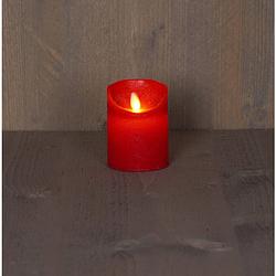 Foto van Anna'ss collection - 4 stuks batterijverlichting kaars wax rustiek bewegende vlam 7,5x10cm rood 3xaaa/timer