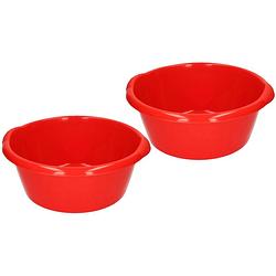 Foto van 2x stuks ronde afwasteil / afwasbak rood 10 liter - afwasbak