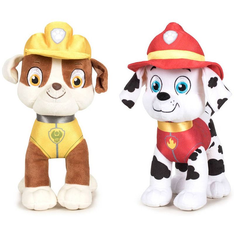 Foto van Paw patrol knuffels set van 2x karakters rubble en marshall 27 cm - knuffeldier