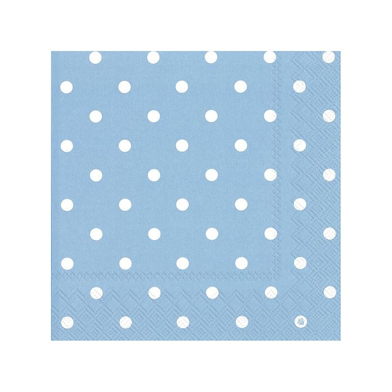 Foto van 20x polka dot 3-laags servetten licht blauw met witte stippen 33 x 33 cm - feestservetten