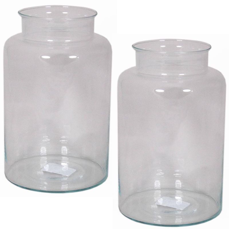 Foto van Set van 2x stuks glazen melkbus vaas/vazen 9 liter smalle hals 19 x 30 cm - vazen
