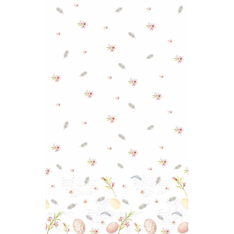 Foto van Pasen tafelkleed/tafellaken paaseieren wit/roze 138 x 220 cm - feesttafelkleden