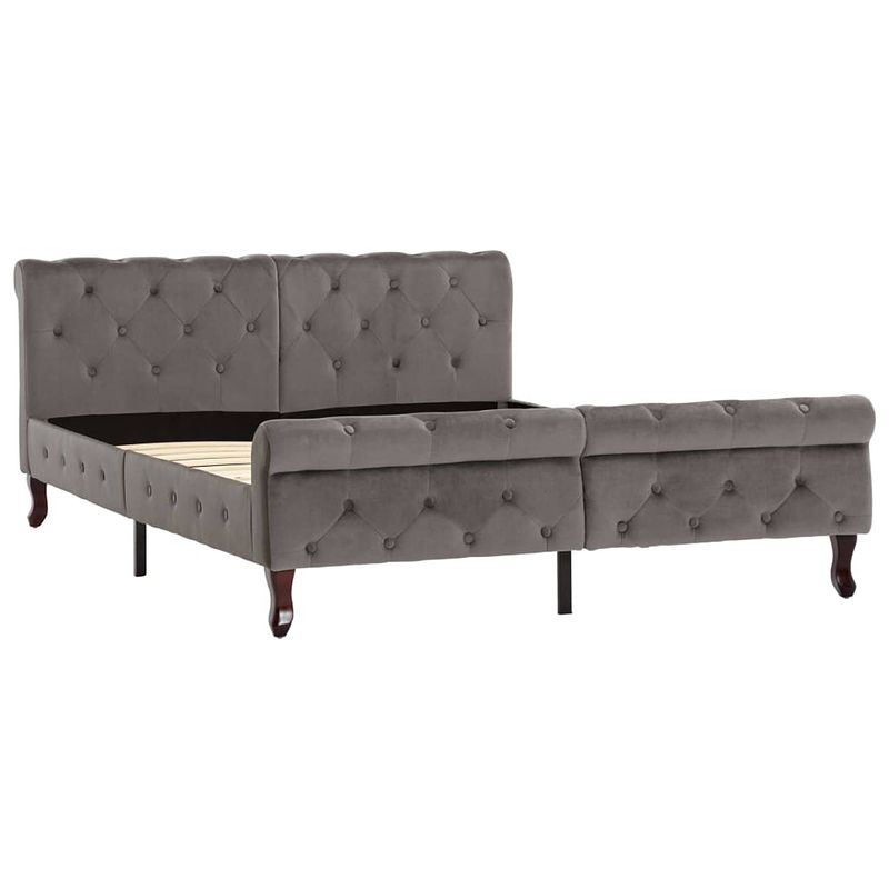 Foto van The living store bedframe - klassiek - fluweel - grijs - 226x146.5x74 cm - duplex - staal