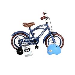 Foto van Volare kinderfiets blue cruiser - 12 inch - blauw - inclusief fietshelm & accessoires