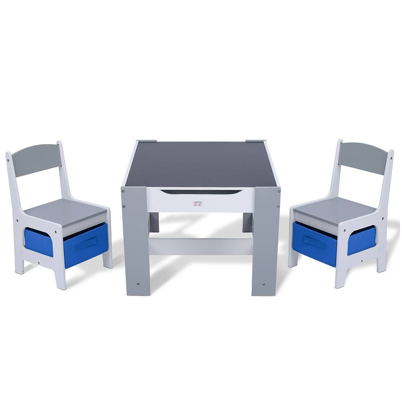 Foto van Baby vivo kinderzitgroep maurice, blauw, met multifunctionele tafel en 2 houten stoelen