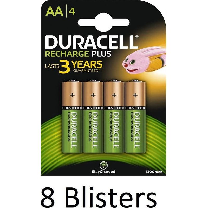 Foto van 32 stuks (8 blisters a 4 st) duracell aa oplaadbare batterijen