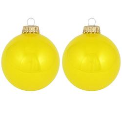 Foto van 16x full sun neon gele glazen kerstballen 7 cm kerstboomversiering - glans - kerstversiering/kerstdecoratie geel