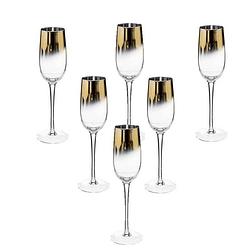 Foto van Set van 6x champagneglazen/flutes gouden rand arya 210 ml van glas - champagneglazen