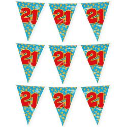 Foto van Paperdreams verjaardag 21 jaar thema vlaggetjes - 3x - feestversiering - 10m - folie - dubbelzijdig - vlaggenlijnen