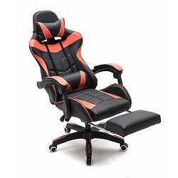 Foto van Gamestoel met voetsteun cyclone tieners - bureaustoel - racing gaming stoel - rood zwart