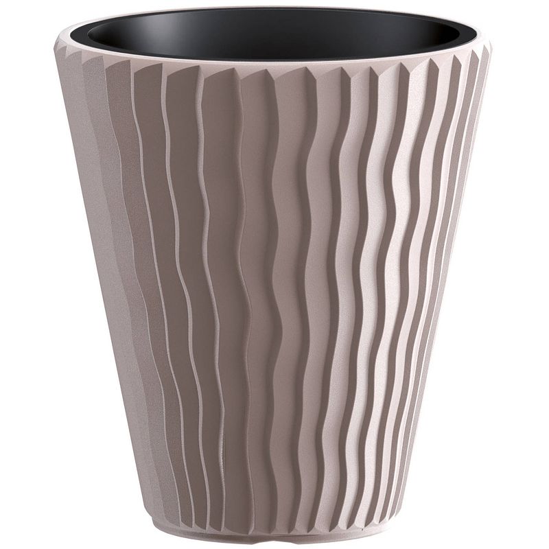 Foto van Prosperplast plantenpot/bloempot sand waves - buiten/binnen - kunststof - beige - d30 x h33 cm - plantenpotten