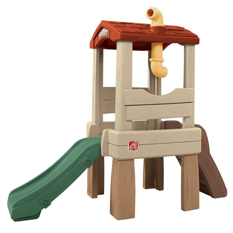 Foto van Step2 lookout treehouse speeltoestel met glijbaan speeltoren van plastic / kunststof voor kleine tuin