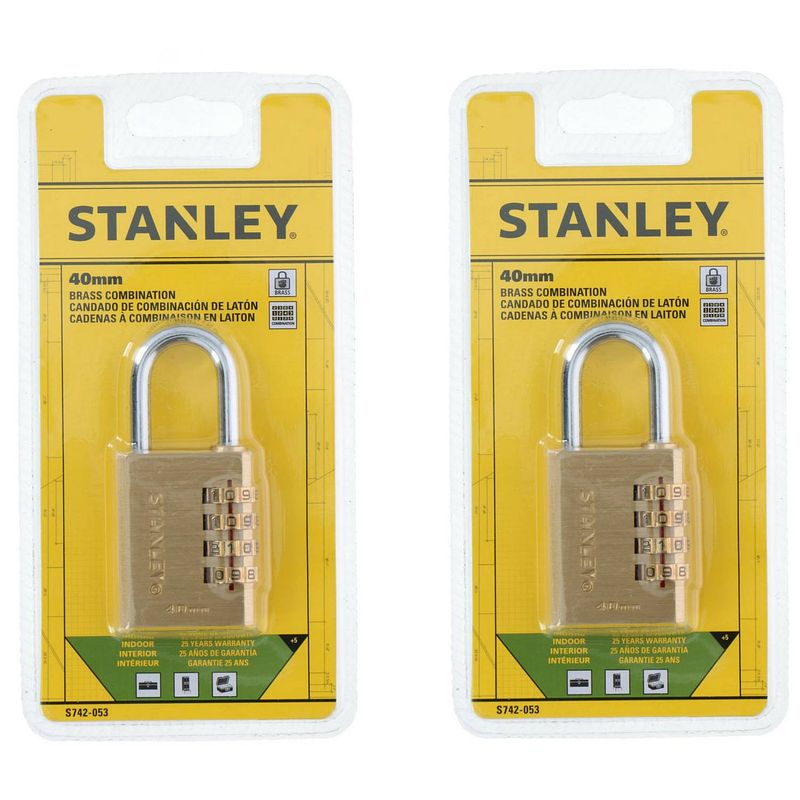 Foto van Stanley hangslot/4-cijferslot - 2x stuks - 40 mm - 9 x 19 cm - hangsloten