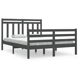 Foto van The living store bedframe massief grenenhout - grijs - 195.5 x 145.5 x 69.5 cm - multiplex lattenbodem