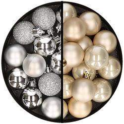 Foto van 36x stuks kunststof kerstballen zilver en champagne 3 en 4 cm - kerstbal