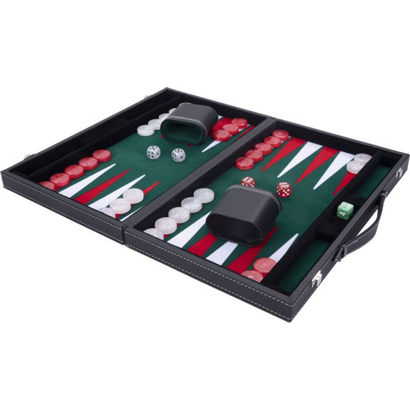 Foto van Backgammon spel - 15 inch - groen, rood & wit - ingelegd vilt