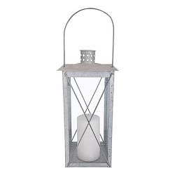 Foto van Zilveren tuin lantaarn/windlicht van zink 17,2 x 17,2 x 36,5 cm - lantaarns