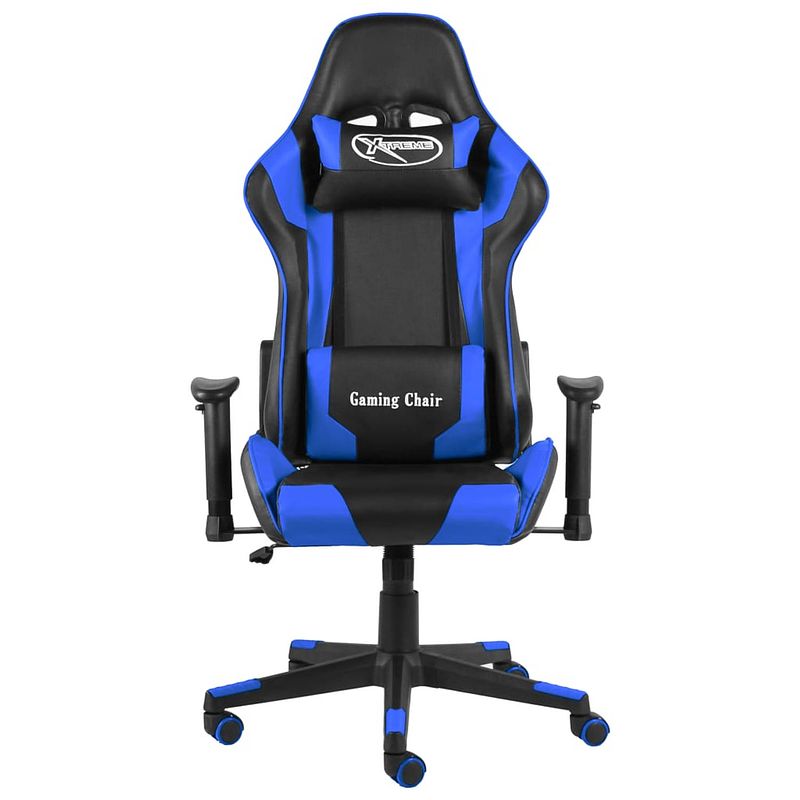 Foto van The living store gamingstoel - luxe - blauw/zwart - 68x69x(123-133) cm - ergonomisch